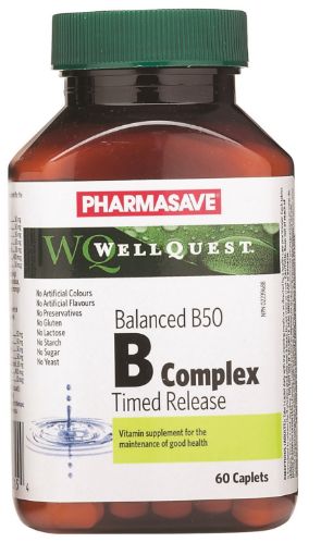 Picture of PHARMASAVE WELLQUEST VITAMIN B PLEX 50 TIME RELEASE CAPLET 60S