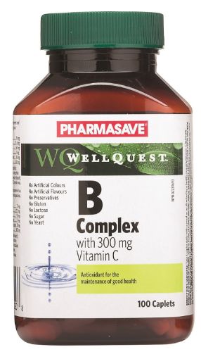 Picture of PHARMASAVE WELLQUEST VITAMIN B COMPLEX W/C CAPLET 300MG 100S