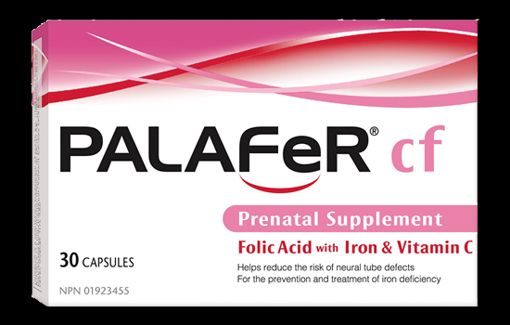 Picture of PALAFER CF FOLIC ACID WITH IRON AND VITAMIN C - CAPSULES 300MG 30S