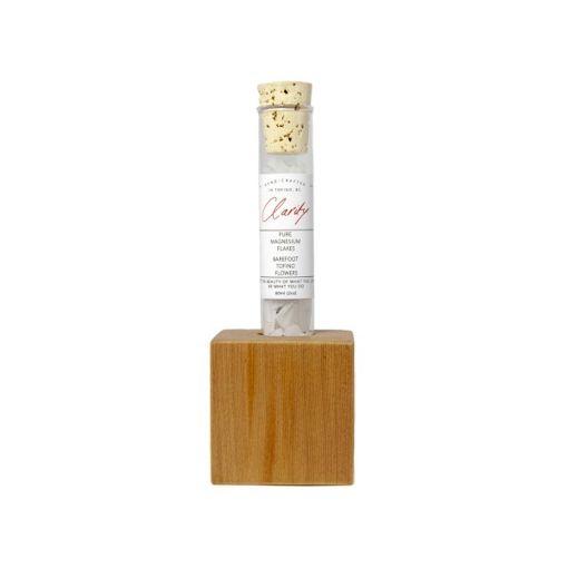 Picture of CLARITY PURE MAGNESIUM FLAKES and BAREFOOT TOFINO FLOWERS - VIAL WITH TOFINO WOODWORKS SALVAGED WOOD BLOCK 2OZ