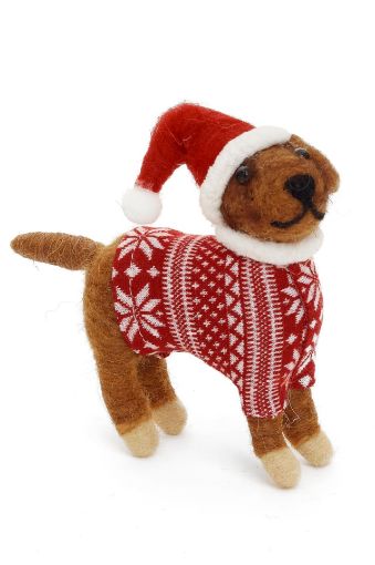 Picture of PINE CENTRE XMAS ORNAMENT - WOOL DOG - RED 5IN 3590206