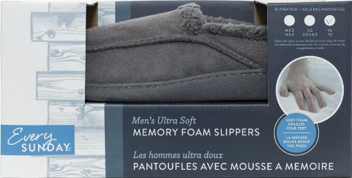 Picture of EVERY SUNDAY SLIPPERS MENS MEM FOAM - SHERPA MOCCASIN - GREY W/TRIM 4220446
