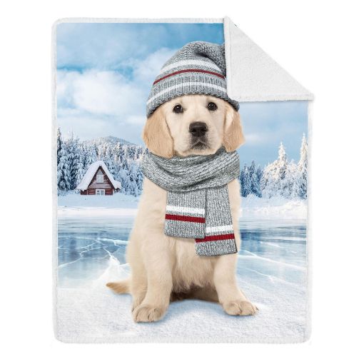 Picture of SandCO. PRINTED THROW REV/SHERPA - WINTER PUPPY 48X60IN  65408.Z.07