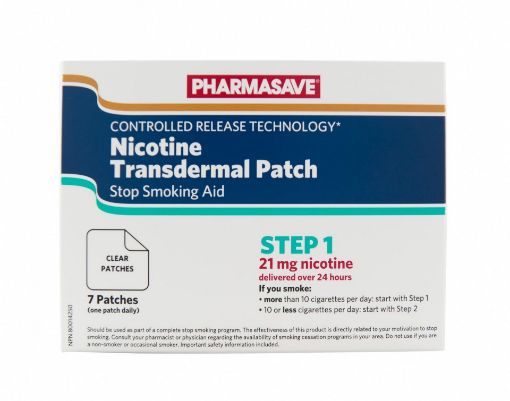 Picture of PHARMASAVE NICOTINE PATCH STOP SMOKING AID CLEAR STEP 1 21MG 7S