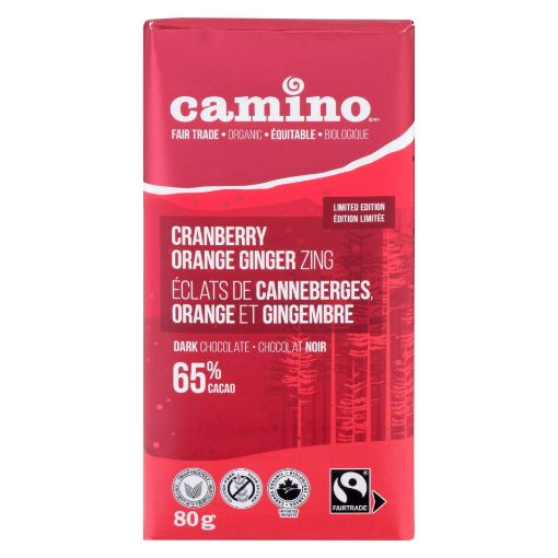 Picture of CAMINO CHOCOLATE - CRANBERRY ORANGE GINGER 65% 80GR
