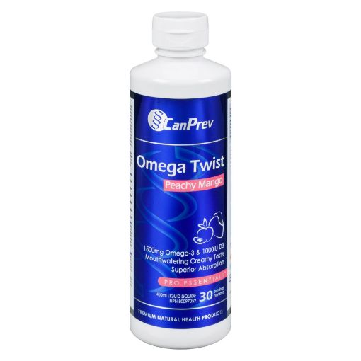 Picture of CANPREV OMEGA TWIST 1500MG OMEGA-3 and 1000IU D3 - PEACHY MANGO 450ML - 30 SERVINGS