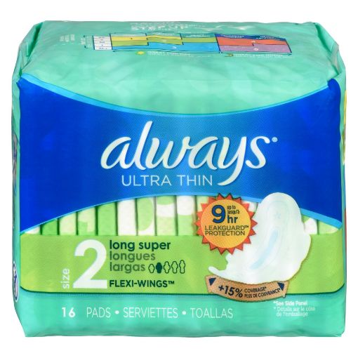 Picture of ALWAYS ULTRA THIN PADS SIZE 2 SUPER LONG ABSORBENCY UNSCENTED W/WINGS 16S  
