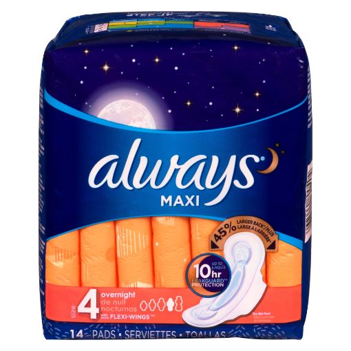 Picture of ALWAYS MAXI PAD - SIZE 4 OVERNIGHT W/WINGS 14S                             