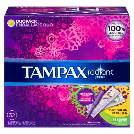 Picture of TAMPAX RADIANT TAMPONS - UNSCENTED - REGULAR/SUPER DUO PACK 32S            
