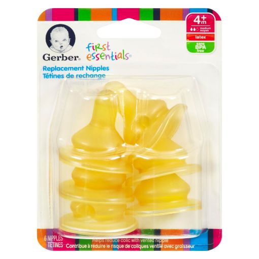 Picture of GERBER LATEX NIPPLES - 3-HOLE 6PK