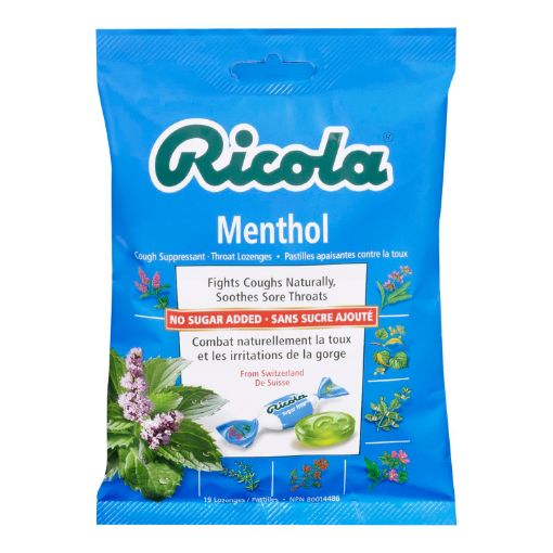 Picture of RICOLA SWISS HERB LOZENGE DROPS - MENTHOL - NO SUGAR ADDED  75GR           