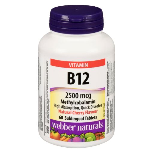 Picture of WEBBER NATURALS VITAMIN B12 - METHYLCOBALAMIN 2500MCG - CHERRY TABLETS 60S
