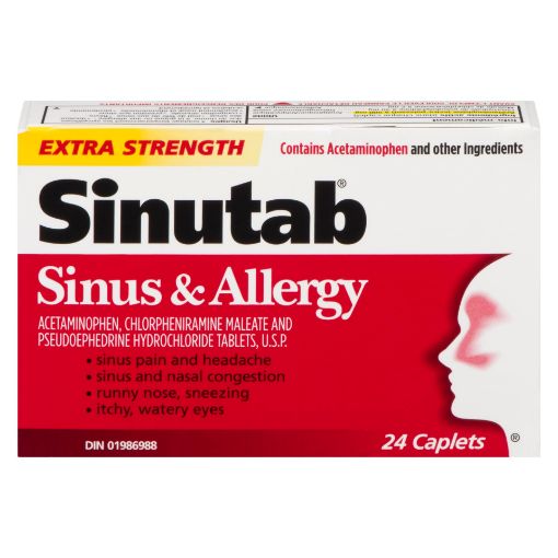 Picture of SINUTAB SINUS and ALLERGY EXTRA STRENGTH CAPLETS 24S