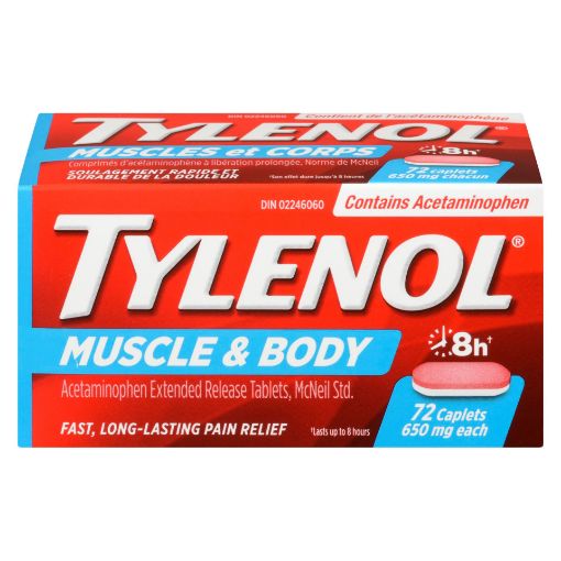 Picture of TYLENOL MUSCLE ACHE and BODY PAIN RELIEF 8HR CAPLET 650MG 72S