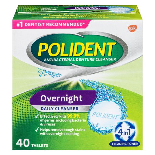 Picture of POLIDENT OVERNIGHT DAILY DENTURE CLEANSER TABLETS 40S