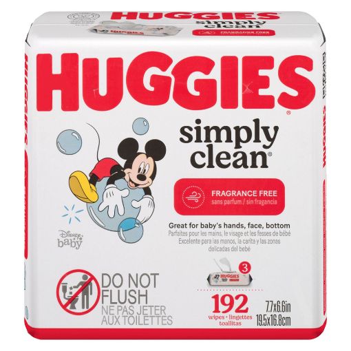 Picture of HUGGIES SIMPLY CLEAN FRAGRANCE FREE BABY WIPES RFT SOFT PACK 3X64