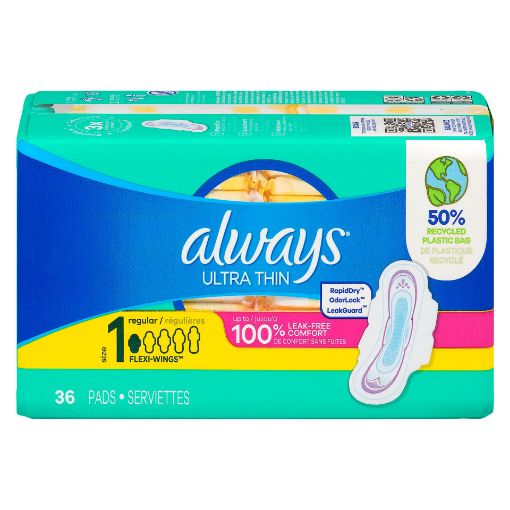 Picture of ALWAYS ULTRA THIN PADS SIZE 1 REGULAR ABSORBENCY UNSCENTED W/WINGS 36S     