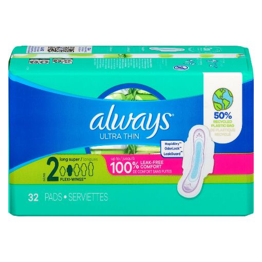 Picture of ALWAYS ULTRA THIN PADS SIZE 2 SUPER LONG ABSORBENCY UNSCENTED W/WINGS 32S  