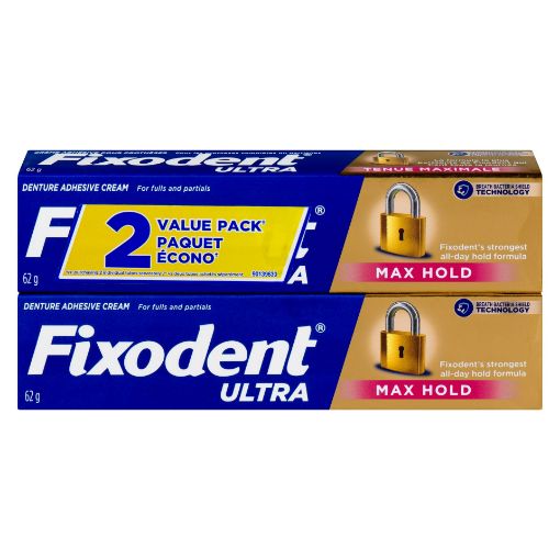 Picture of FIXODENT ULTRA MAX HOLD DENTURE ADHESIVE CREAM 2X62GR VALUE PACK           
