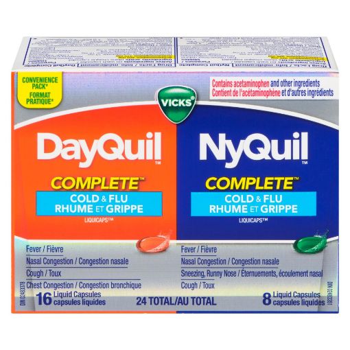 Picture of VICKS DAYQUIL NYQUIL COMPLETE LIQUICAP COMBO COLD and FLU 16 + 8S