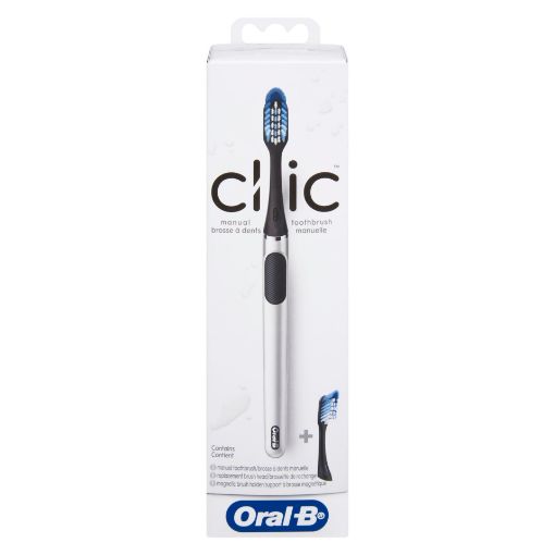 Picture of ORAL-B CLIC MANUAL TOOTHBRUSH STARTER KIT CHROME HANDLE W/2 BLACK REFILLS