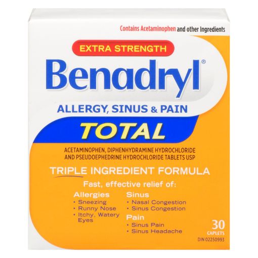Picture of BENADRYL TOTAL EXTRA STRENGTH ALLERGY and SINUS 30S