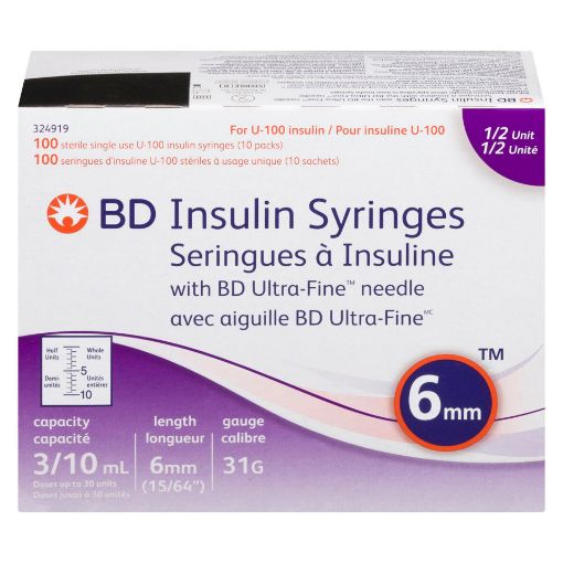 Picture of BD INSULIN SYRINGES W/BD ULTRA -FINE NEEDLE 0.3ML 31G 6MM HF UN 100S