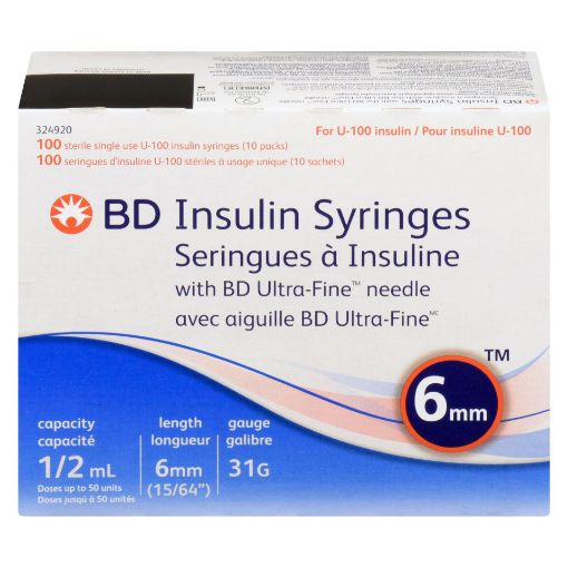 Picture of BD INSULIN SYRINGES W/BD ULTRA-FINE NEEDLE 0.5ML 31G 6MM  100S