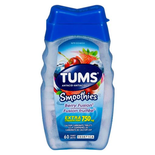 Picture of TUMS SMOOTHIES EXTRA STRENGTH - BERRY FUSION TABLET 750MG 60S              