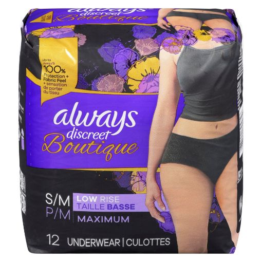 Picture of ALWAYS DISCREET BOUTIQUE UNDERWEAR - LOW RISE BLACK S/M 12S