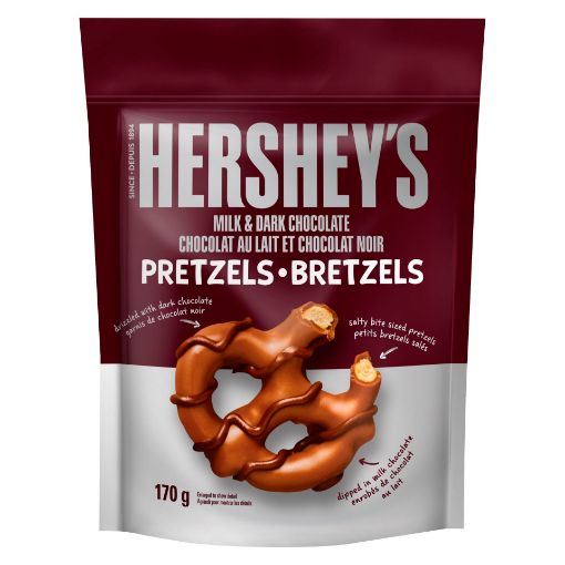 Picture of HERSHEY MILK CHOCOLATE DIPPED PRETZEL POUCH 170GR