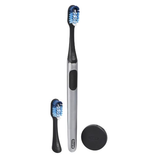 Picture of ORAL-B CLIC MANUAL TOOTHBRUSH ONYX SILVER HANDLE W/2 BRUSH REFILLS