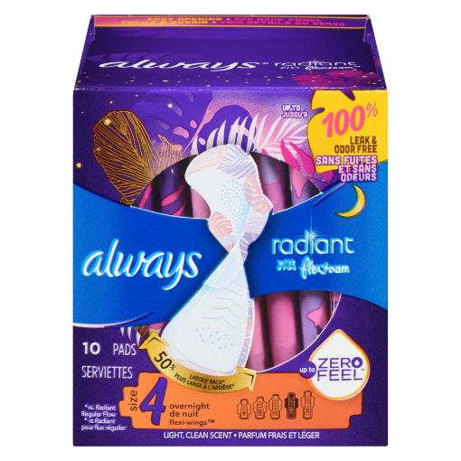 Picture of ALWAYS RADIANT INFINITY PADS - OVERNIGHT WITH WINGS F 1X - SIZE 4 10S      