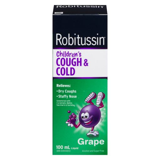 Picture of ROBITUSSIN CHILDRENS COUGH and COLD SYRUP - SUGAR and ALCOHOL FREE GRAPE 100ML