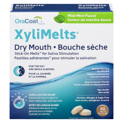 Picture of ORACOAT XYLIMELTS DRY MOUTH STICK ON MELTS - MILD MINT 40S
