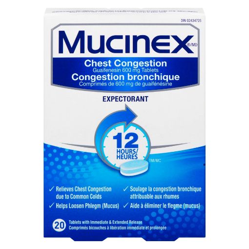 Picture of MUCINEX EXTENDED-RELEASE BI-LAYER 600MG TABLETS 20S                        