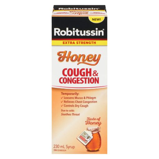 Picture of ROBITUSSIN HONEY EXTRA STRENGTH COUGH and CONGESTION 230ML