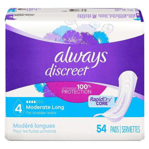 Picture of ALWAYS DISCREET PADS - MODERATE - LONG 54S
