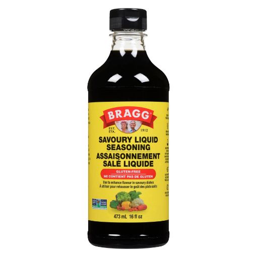 Picture of BRAGG ALL PURPOSE LIQUID SOY SEASONING - NATURAL SOY SAUCE ALTERNATIVE - GLUTEN FREE 473ML