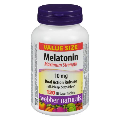 Picture of WEBBER NATURALS MELATONIN 10MG VALUE SIZE TIME RELEASE TABLETS 120S