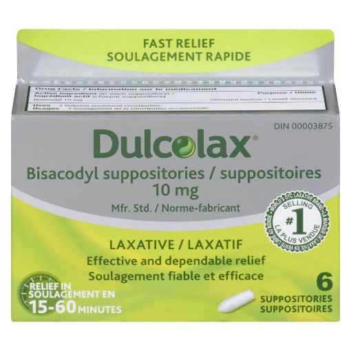 Picture of DULCOLAX SUPPOSITORIES 10MG 6S                                             