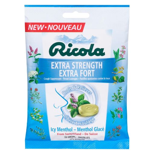 Picture of RICOLA SWISS HERB LOZENGE DROPS - EXTRA STRENGTH ICY MENTHOL 19S
