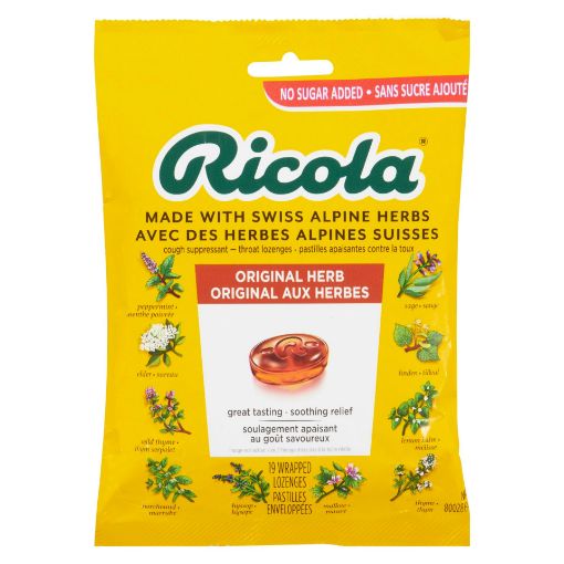 Picture of RICOLA SWISS HERB LOZENGE DROPS - MOUNTAIN HERB - NO SUGAR ADDED 19S