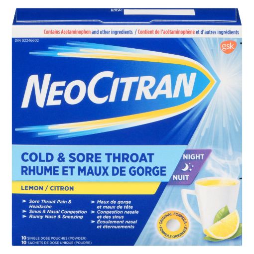 Picture of NEO CITRAN COLD and SORE THROAT - LEMON - NIGHT 10S