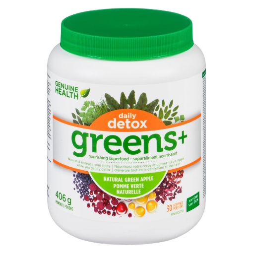 Picture of GENUINE HEALTH GREENS PLUS DAILY DETOX GREEN APPLE POWDER 406GR            