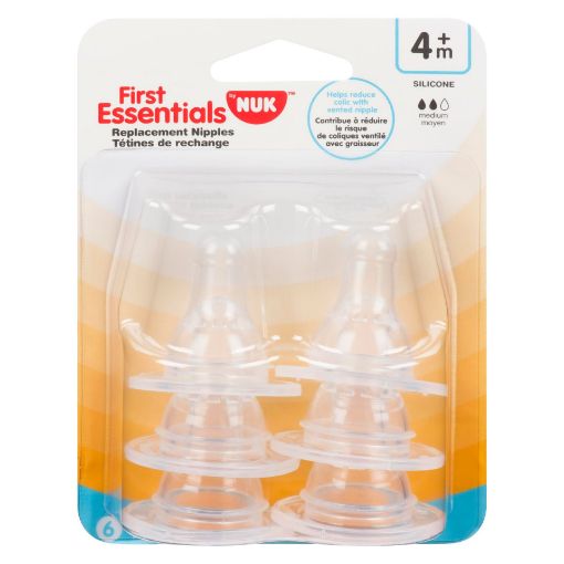 Picture of NUK FIRST ESSENTIALS REPLACEMENT NIPPLES - MED FLOW 6S