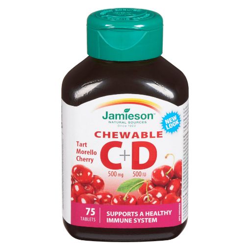 Picture of JAMIESON VITAMIN C W/ VITAMIN D 500MG - CHERRY - CHEWABLE TABLET 75S