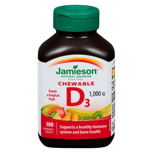 Picture of JAMIESON VITAMIN D 1000IU - TROPICAL FRUIT - TABLETS 100S                  