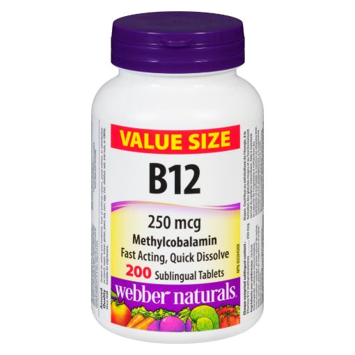 Picture of WEBBER NATURALS B12 250MCG METHYLCOBALAMIN TABLETS 200S