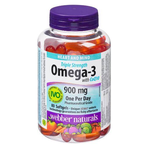 Picture of WEBBER NATURALS OMEGA 3 W/COQ10 - TRIPLE STRENGTH - GEL CAPSULE 900MG 80S  